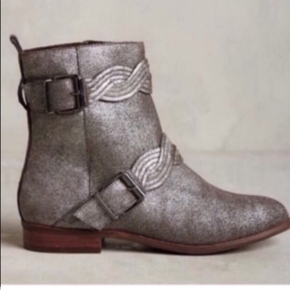 Lien Do by Anthropologie Metallic Leather Braided Buckle Boot size 7.5